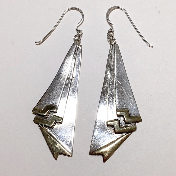 Vintage 60s Earrings Silver Brass Handmade - Picture 1 of 5